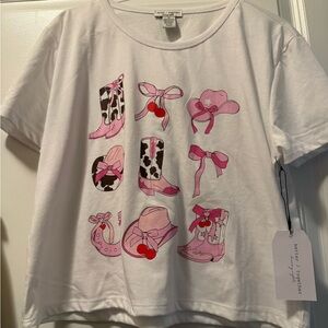 Together: White and Pink Short Sleeve Tee with matching bottoms